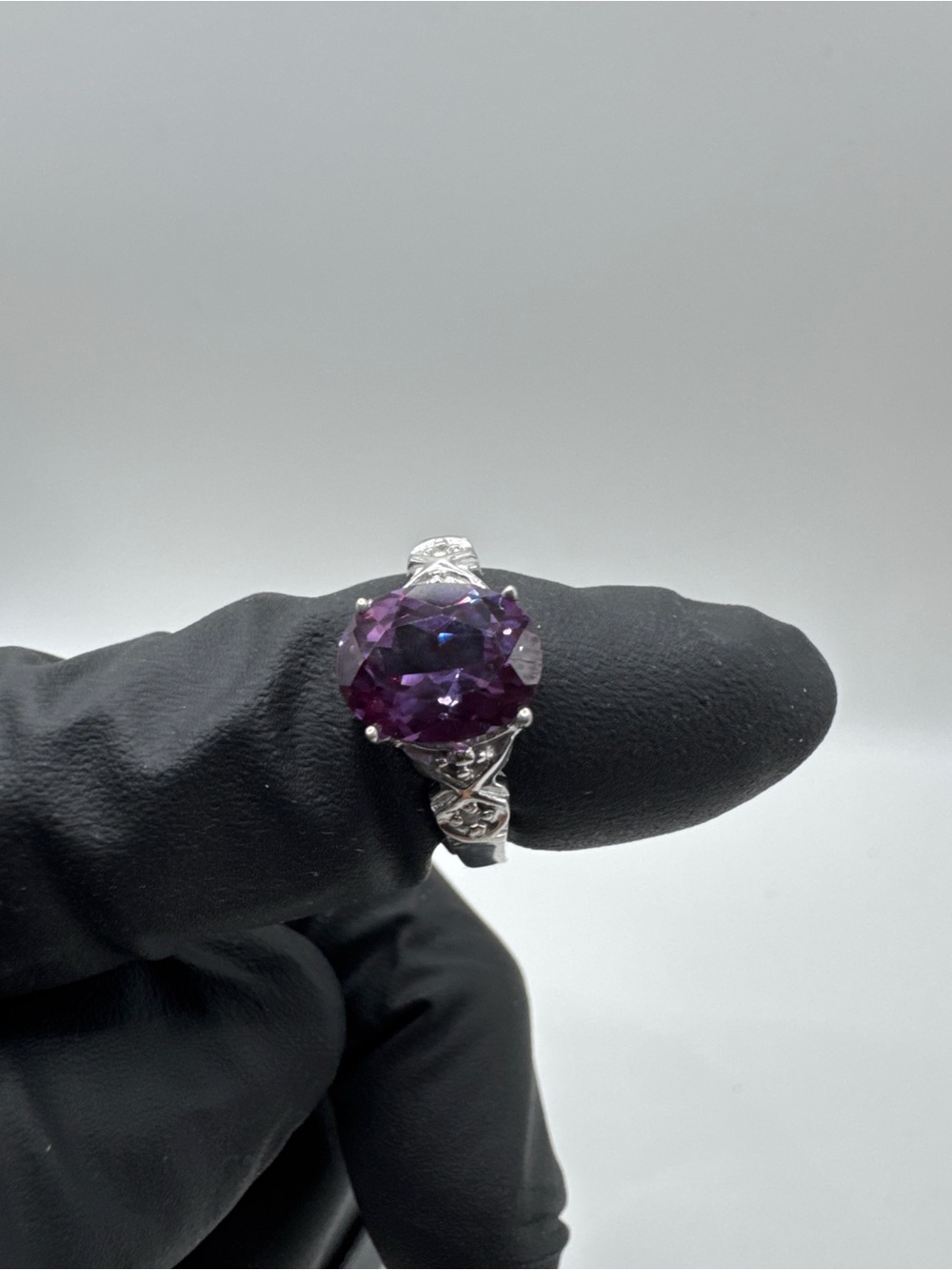 Sterling Silver Amethyst Statement Ring - Purple